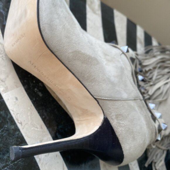 MANOLO BLAHNIK Suede Fringe Western Boots Heels - Picture 14 of 16
